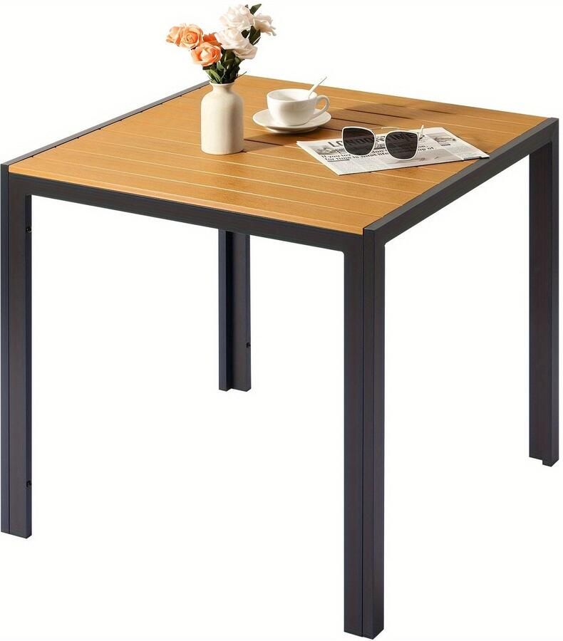 Corenia Tuinset Tafel – Balkontafel – Terrastafel – Patio Tafel – Buiten Tafel – Weerbestendig WPC – Aluminium Frame – 75x75 cm Vierkant – Antislip