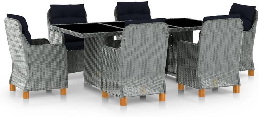 Corenia Tuinset – Tuinmeubelset – Diningset – Loungeset – Bistroset – Weerbestendig PE-Rattan – Inclusief Dikke Kussens – Lichtgrijs en Zwart