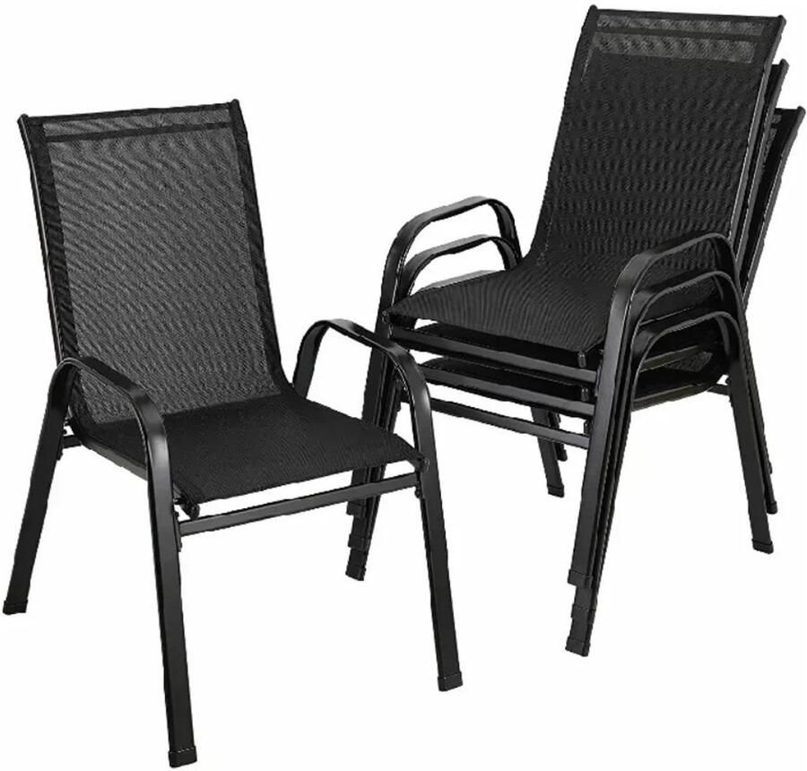 Corenia Tuinstoelen Strandstoelen Eetkamer Stoelen Klaptoel Tuinstoel Textilene Eetstoelen met Stalen Frame Stapelbare Draagvermogen 150kg Set van 4 Zwart