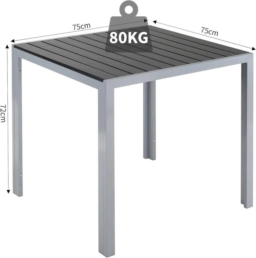 Corenia Tuintafel Aluminium – Gartentisch – Bistrotafel – Balkon Tafel – Terrastafel – Weerbestendig Aluminium Frame – Zwart WPC Tafelblad 75x75x72 cm