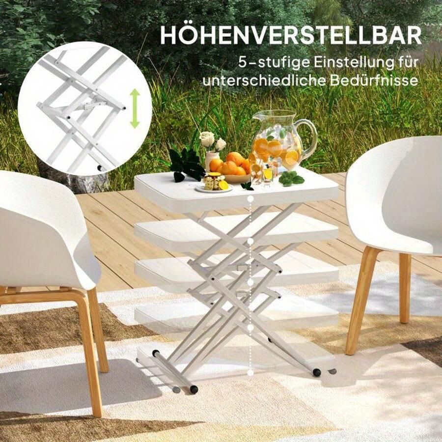 Corenia Tuintafel – Bijzettafel – Balkontafel – Buiten tafel – Campingtafel – Verstelbaar en Inklapbaar – Lichtgewicht en Duurzaam kunststof – 65x45x70 cm – Wit
