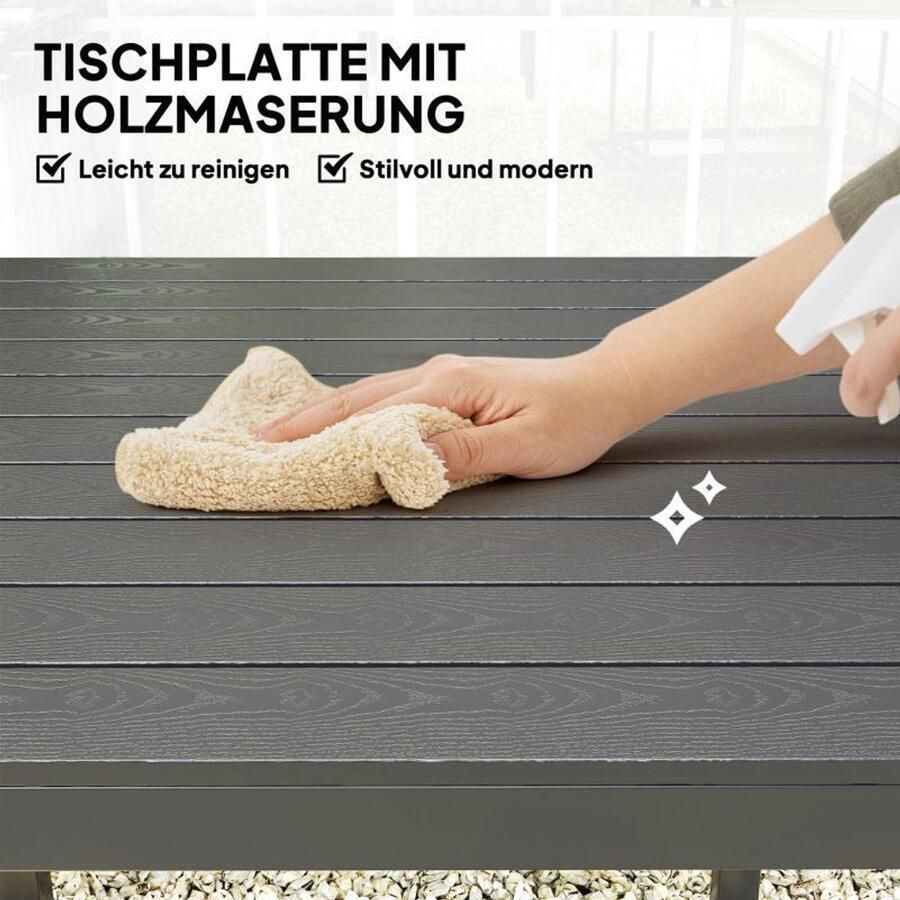 Corenia Tuintafel – Campingtafel – Balkontafel – Picknicktafel – Buiten tafel – Weerbestendig Aluminium – 73x73 cm – Houtlook – Voor 4 Personen – Zwarte Afwerking