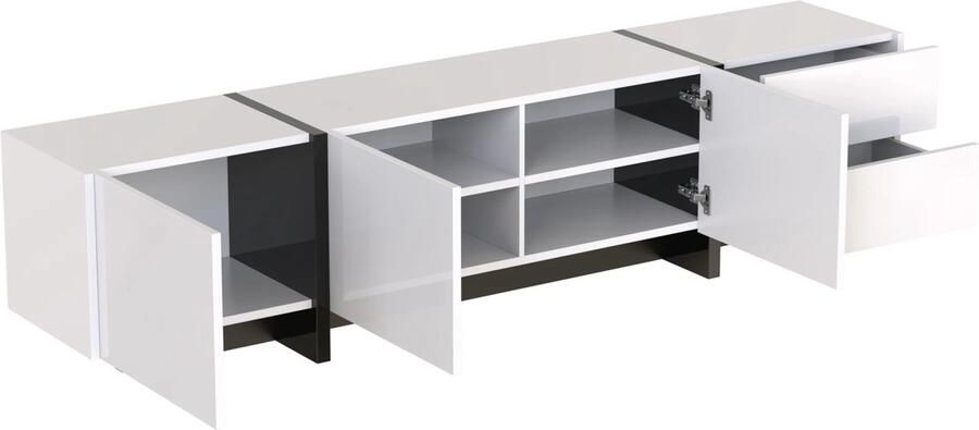 Corenia TV-Kast – Tv-Meubel – Mediameubel – Opbergkast – Zwart-Wit – 190 Cm Breedte – Glanzende Afwerking