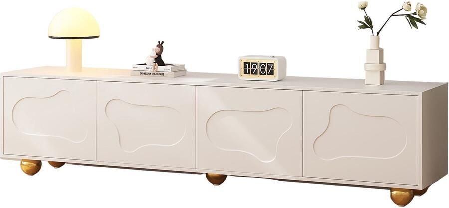 Corenia TV-kast – TV-meubel – TV-dressoir – Media-meubel – TV-standaard – Wit met Gouden Poten – Stevig 5-Poten Design – 3 2+ Kubieke Voet Opbergruimte