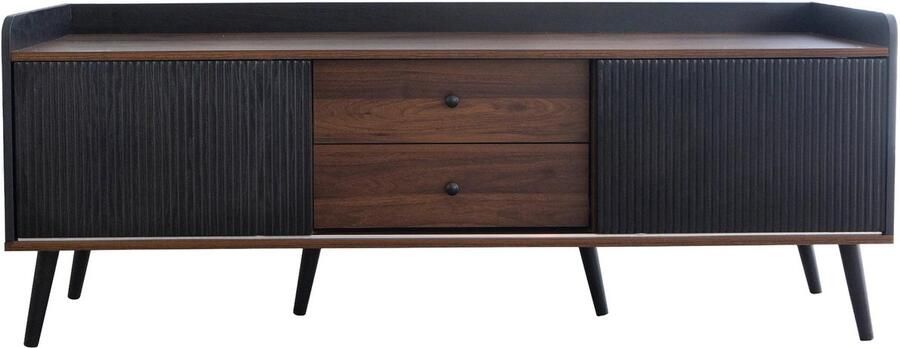Corenia Tv-Kast – Tv-Meubel – Tv-Dressoir – Tv-Stand – 2 Lades – Schuifdeuren – Zwart Met Houtkleur- 160 x 40 x 58 cm