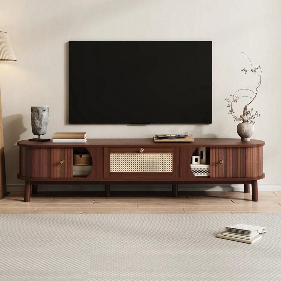 Corenia TV-Kast – TV-Meubel – Tv-Stand – Tv-Kast Met Opbergruimte – Meubelkast – Massief Mahoniehout – Geschikt Voor 50-59 Inch Televisies