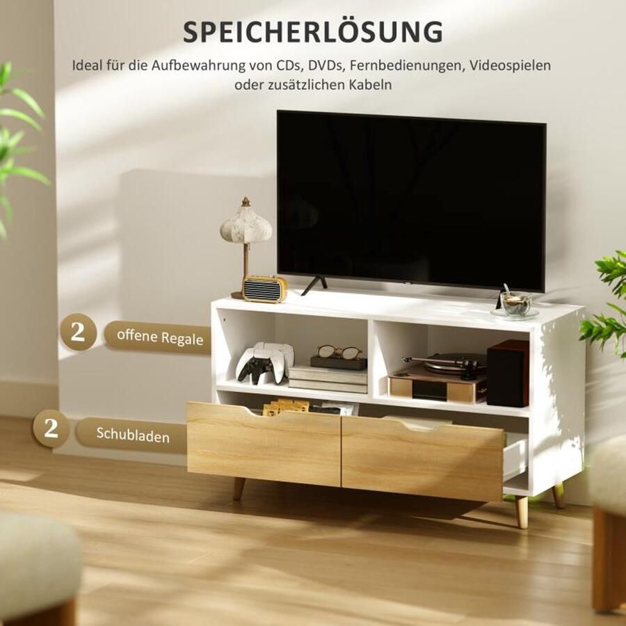 Corenia Tv-meubel – TV-kast – Lowboard – Entertainmentmeubel – Mediameubel – Wit – Modern Design – 99 cm Breed