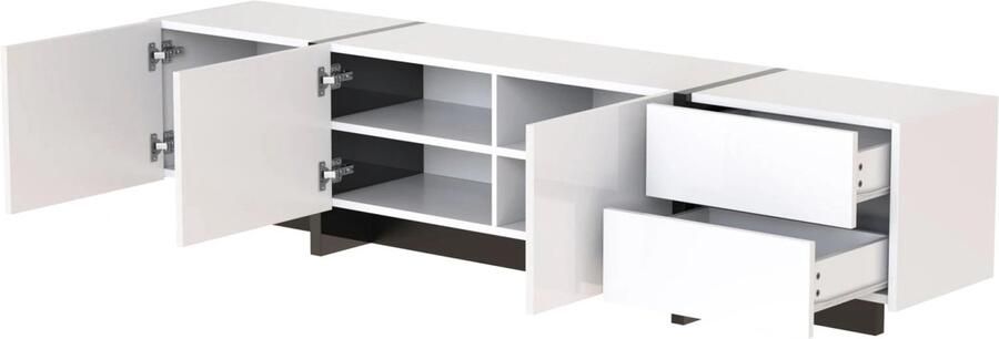 Corenia Tv-Meubel – Tv-Kast – Media-Meubel – Opbergkast – Hoogglans Wit – 190 Cm Breed – Drie Deuren & Twee Lades