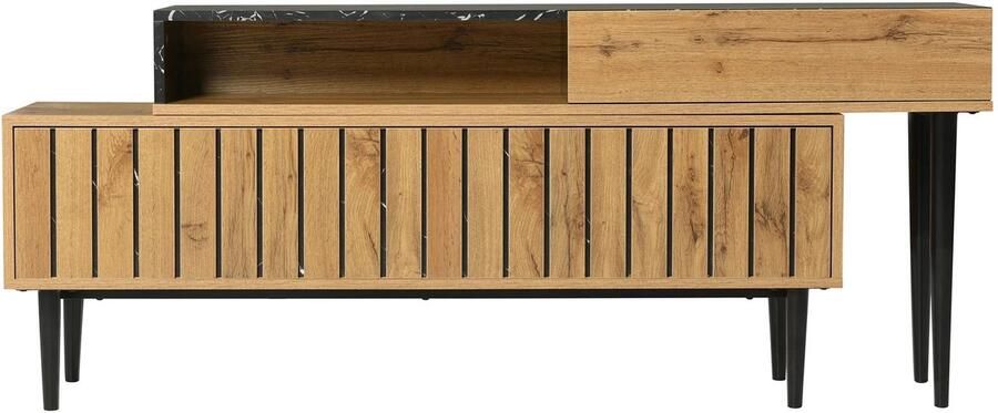 Corenia TV-Meubel – Tv-Kast – Media-Meubel – Wandmeubel – Modern Design – Marmerlook En Hout – Geschikt Voor 40-49 Inch Televisies 129 x 30 x 58 cm Bruin