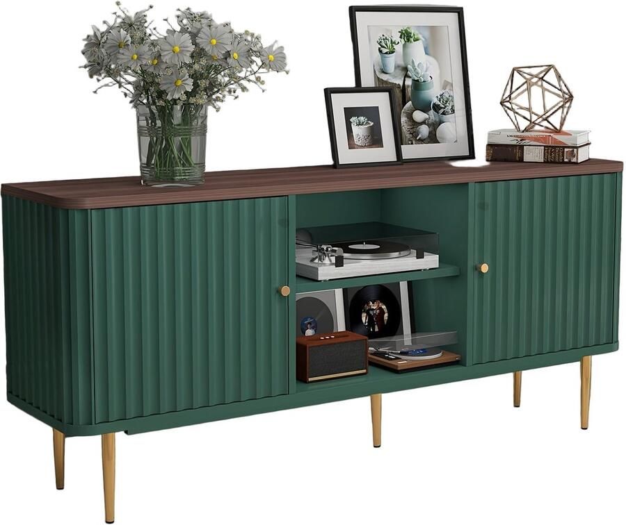 Corenia tv meubel – tv kast – televisie meubel – tv tafel – mediameubel – modern design – 139 7 cm breed – MDF hout – veel opbergruimte – 2 deuren en open planken