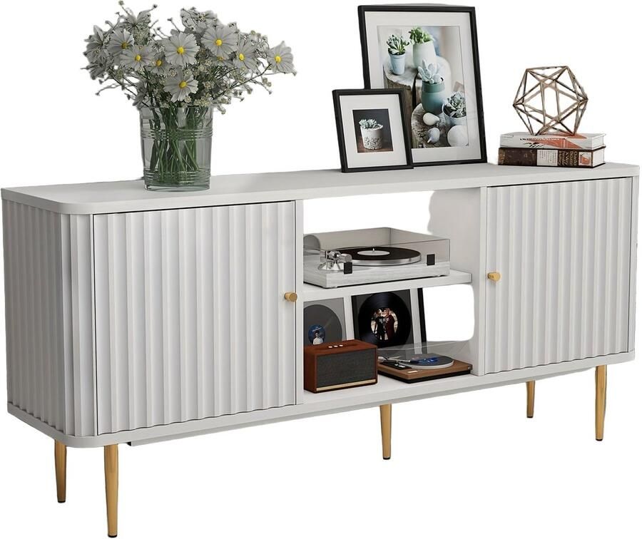 Corenia tv meubel – tv kast – tv dressoir – entertainment center – tv stand – modern design – 139 7 cm breed – hoogwaardig hout met 2 deuren en open planken