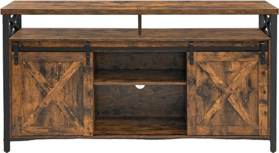 Corenia TV Meubel – Tv Kast – Tv Stand – Mediameubel – Opbergmeubel – Geelbruin – 165 1 cm Breed – Verstelbare Planken – Hardhouten Afwerking – Metalen Frame – Schuifdeuren Landelijke Stijl – Eenvoudige Montage