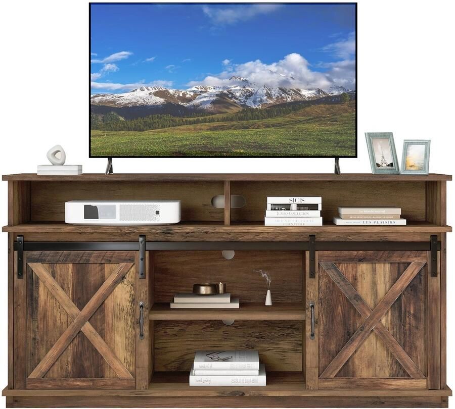 Corenia Tv-Meubel – Tv-Kast – Tv-Stand – Opbergmeubel – Schuifdeuren – Tot 65 Inch – Verstelbare Planken 148 x 40 x 70 cm Bruin