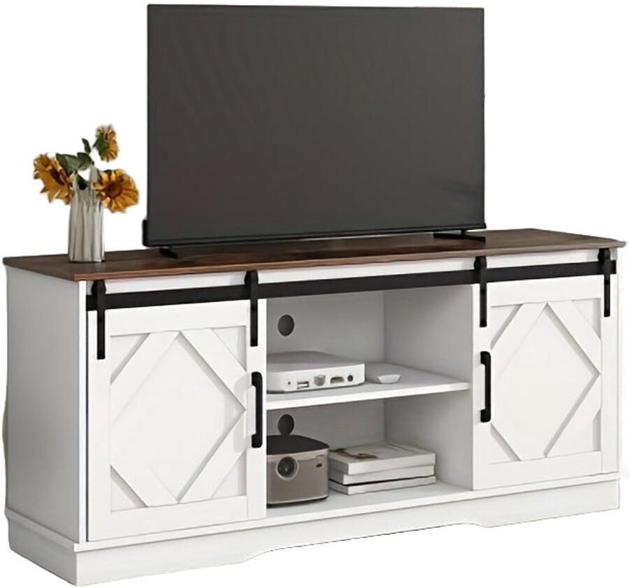 Corenia Tv-meubel – TV-meubel – TV-kast – TV-standaard – TV-dressoir – Modern Wit – 2 Dichte Kastdeuren & Open Planken – Kabelmanagement – Duurzaam & Ruimtebesparend