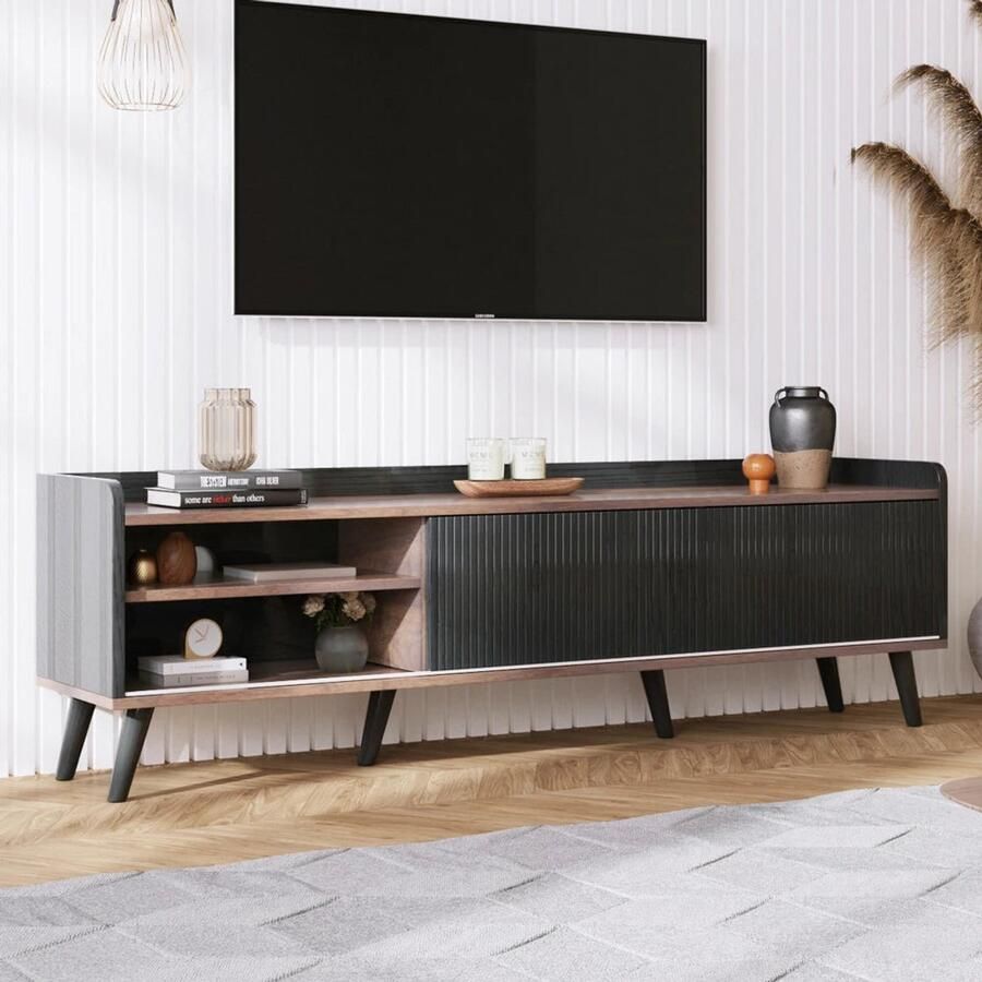 Corenia Tvmeubel – TV-Kast – Televisiemeubel – Media Kast – Entertainment Center – Zwart Houtlook – Geschikt Voor 40-49 Inch TV