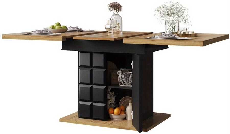 Corenia Uitbreidbare Eettafel – Uitschuifbare Tafel – Eetkamertafel – Keukentafel – Tafel Voor 4-6 Personen – MDF Metalen Onderstel – Compact Plaid Design – 110-140 x 80 cm