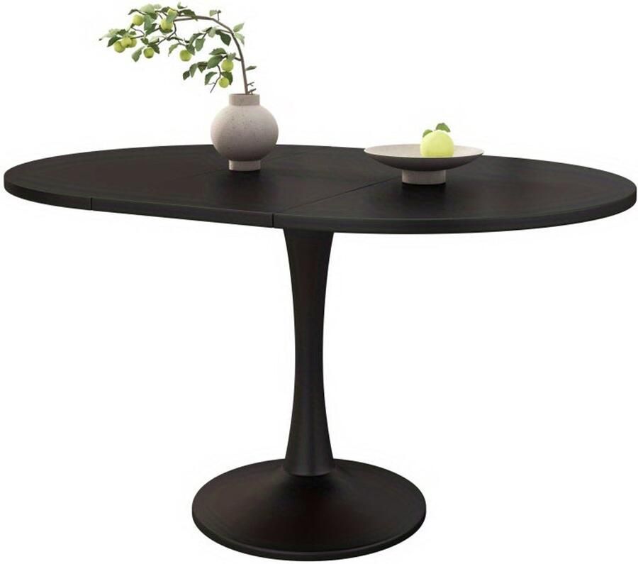 Corenia Uitbreidbare Ovale Tafel – Eettafel – Koffietafel – Werktafel – Tafeltje – Zwart MDF – 100-140 cm Lengte – Stevig Tot 100 kg