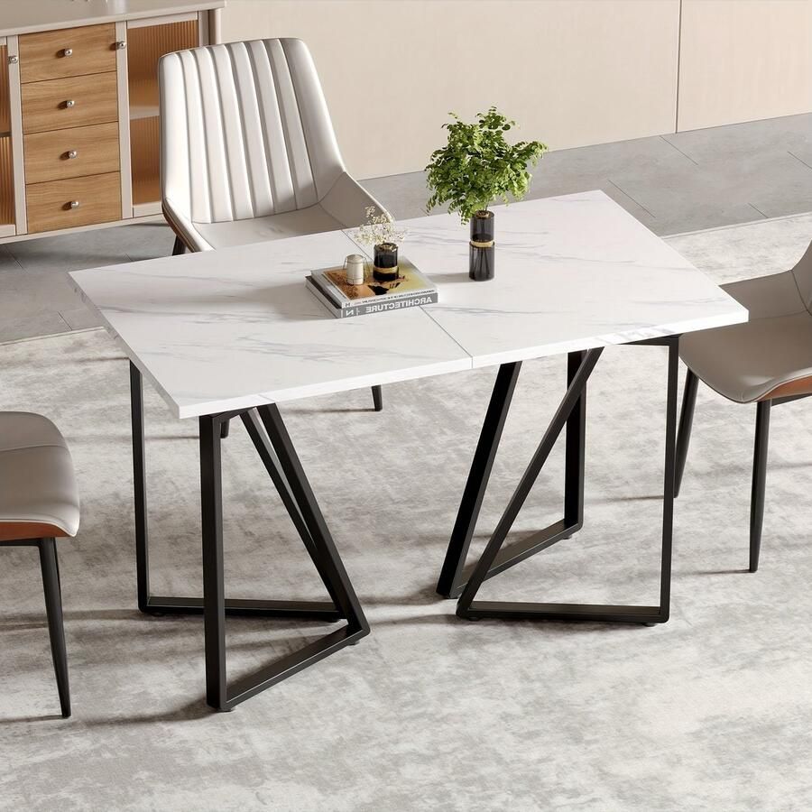 Corenia Uitklapbare Eettafel – Uitschuifbare Tafel – Verlengbare Eettafel – Klaptafel – Multifunctionele Keukentafel – Marmerprint Wit Goud – Met Verstelbare Metalen Poten