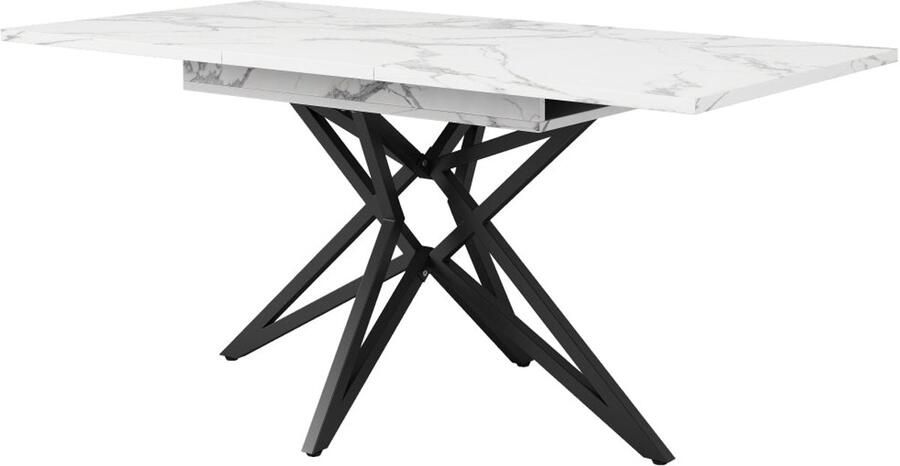 Corenia Uitschuifbare Eettafel – Verlengbare Tafel – Keukentafel – Ontbijttafel – Werktafel – Wit MDF Blad – Zwarte Metalen Stervormige Poten – 120x80 cm Uitbreidbaar Tot 160 cm