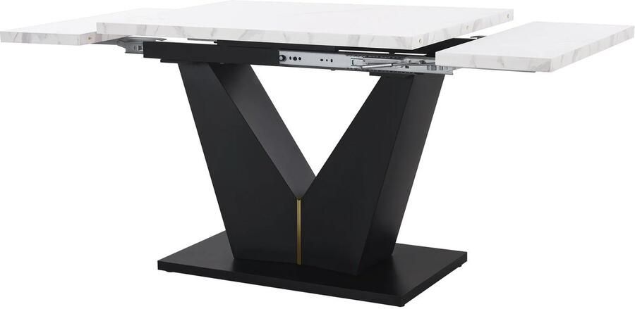 Corenia Uitschuifbare Eettafel – Verstelbare Tafel – Uitklapbare Tafel – Telescopische Eettafel – MDF Marmer Print – V-Vormige Poten – Draagvermogen 60 Kg Olijf