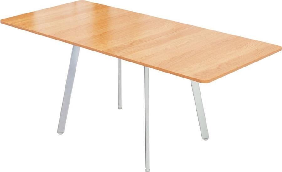 Corenia Uitschuifbare Eettafel Zilver verchroomde poten uitschuifbaar tot 180 cm sterke legering steunen geschikt voor 4-6 personen 140 x 80 cm Naturel kleur