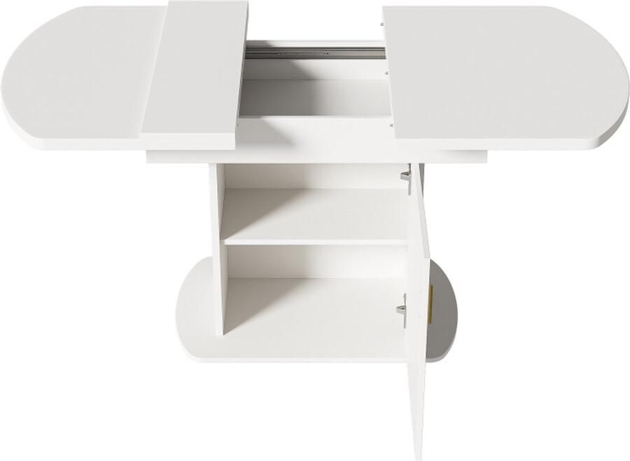 Corenia Uitschuifbare Ovaalvormige Tafel – Uitklapbare Eettafel – Salontafel – Werktafel – Compacte Tafel – Wit Met Gouden Handgrepen – Met Opbergruimte – 110-130x70x75 cm