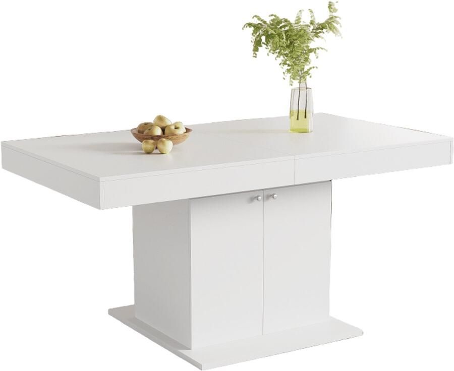 Corenia Uitschuifbare Tafel – Eettafel – Uitklapbare Tafel – Verlengbare Tafel – Opbergtafel – Wit Spaanplaat – Automatisch Uitschuifsysteem – Afmetingen 140-180x80x76 cm