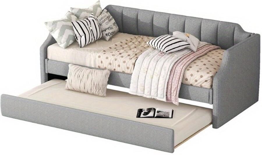 Corenia Uitschuifbed – Dagbed – Slaapbank – Eenpersoonsbed – Multifunctioneel Bed – Rollend Frame – Gemakkelijk Montage – Niet-Houten Materiaal – Grijs – Compact Voor Studios