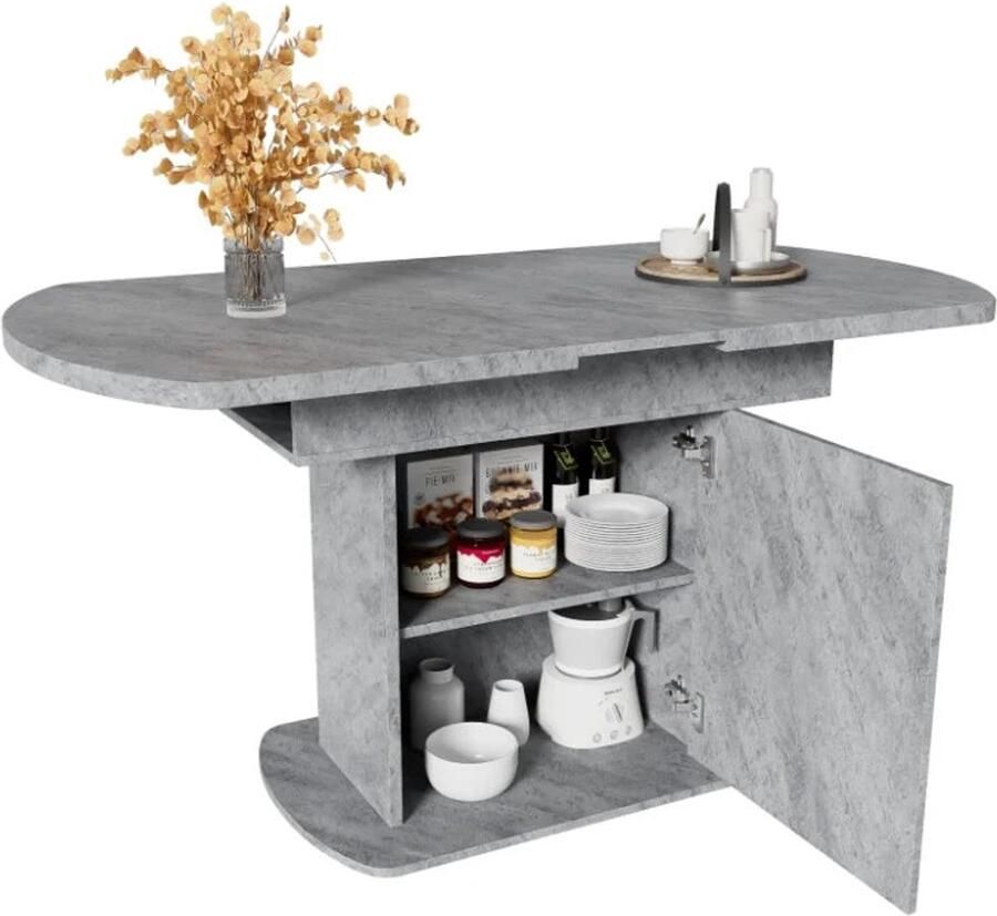 Corenia Uittrekbare Eettafel – Uitschuifbare Tafel – Flexibele Tafel – Ruimtebesparende Eettafel – Robuust Metalen Frame – Snelle Montage 130 x 70 x 75 cm Grijs