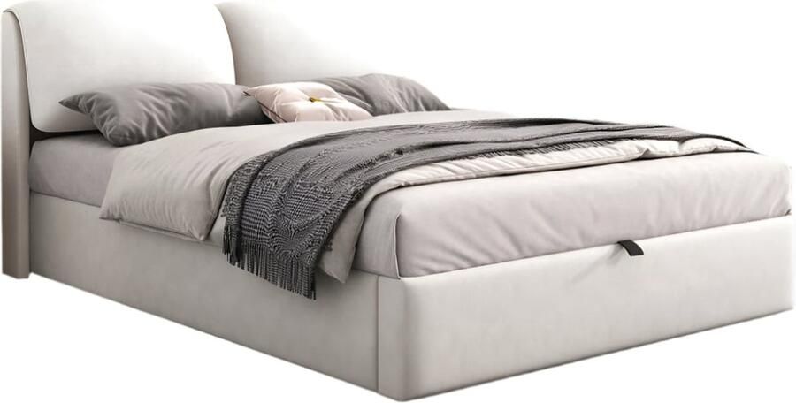 Corenia Velours Bed – Modern Bed – Opbergbed – Eenpersoonsbed – Slaapbed – 140x190 cm – Hydraulisch Opbergvak Beige