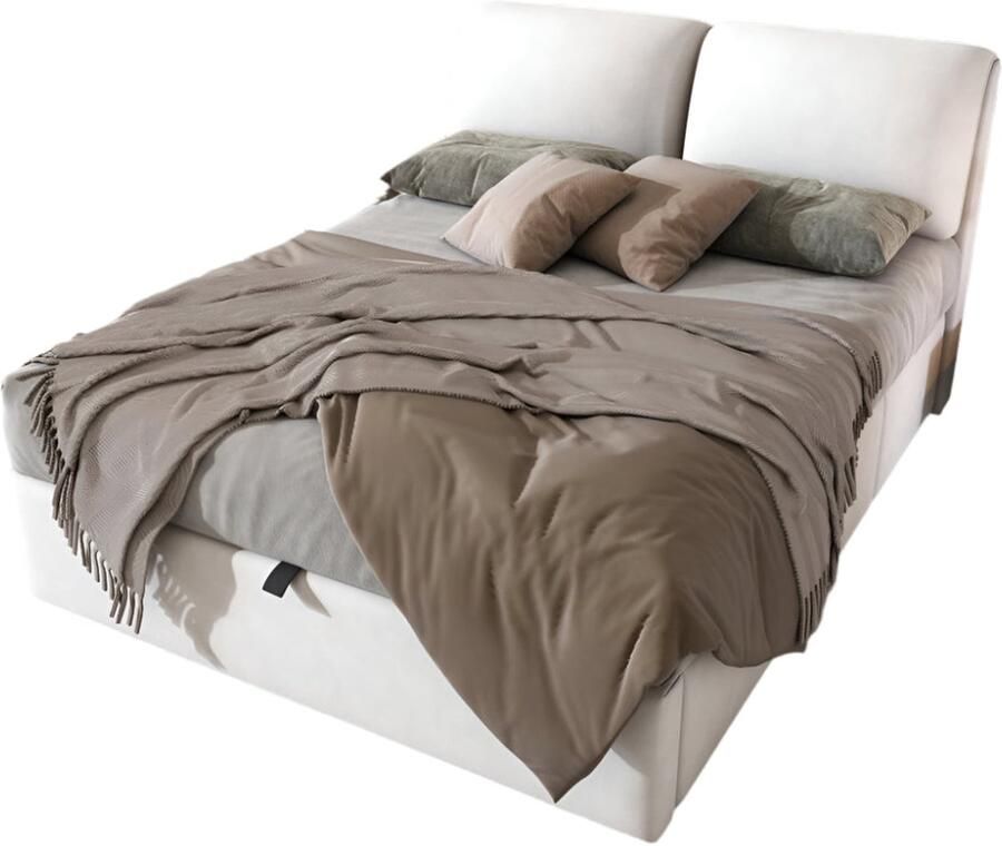 Corenia Velours Bed – Slaapbed – Opbergbed – Eenpersoonsbed – Bed Met Lades – Hydraulisch Opbergvak – Matrasmaat 140x200 cm – Houten Frame Beige