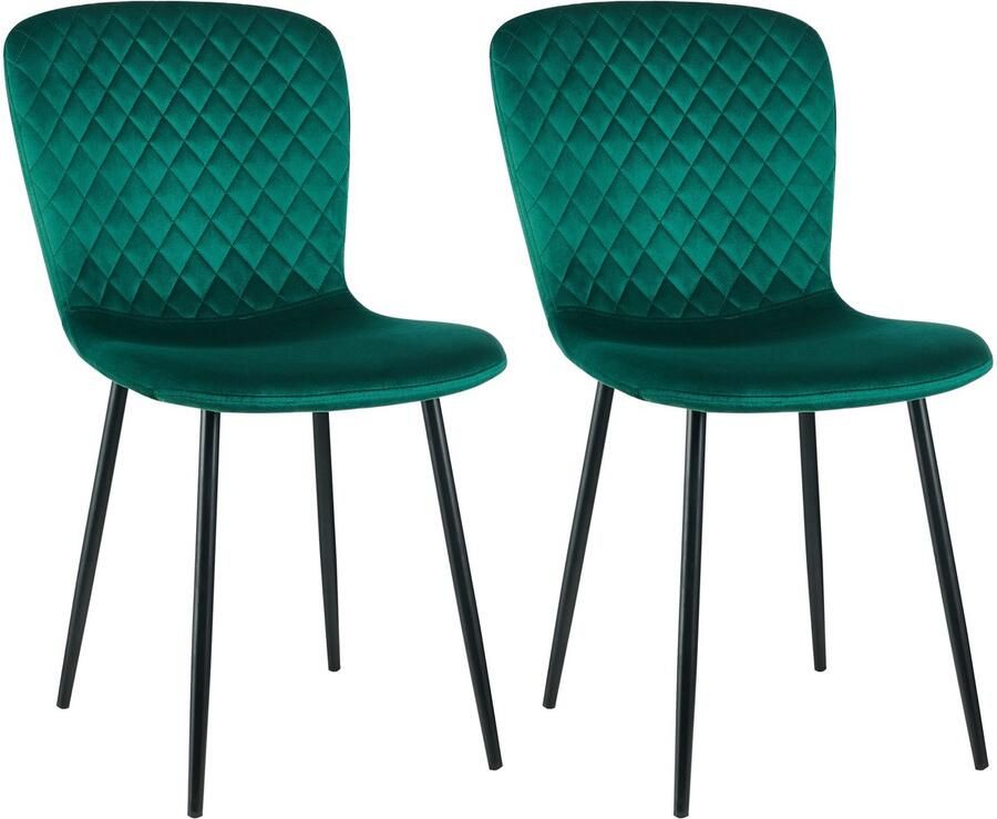 Corenia Velours Eetkamerstoelen – Velvet Stoelen – Bureaustoelen – Woonkamer Stoelen – Keukenstoelen – Set Van 2 Groene Stoelen – Metalen Frame – Zacht Foam Zitting – 86x58x45 cm – Klassiek Design