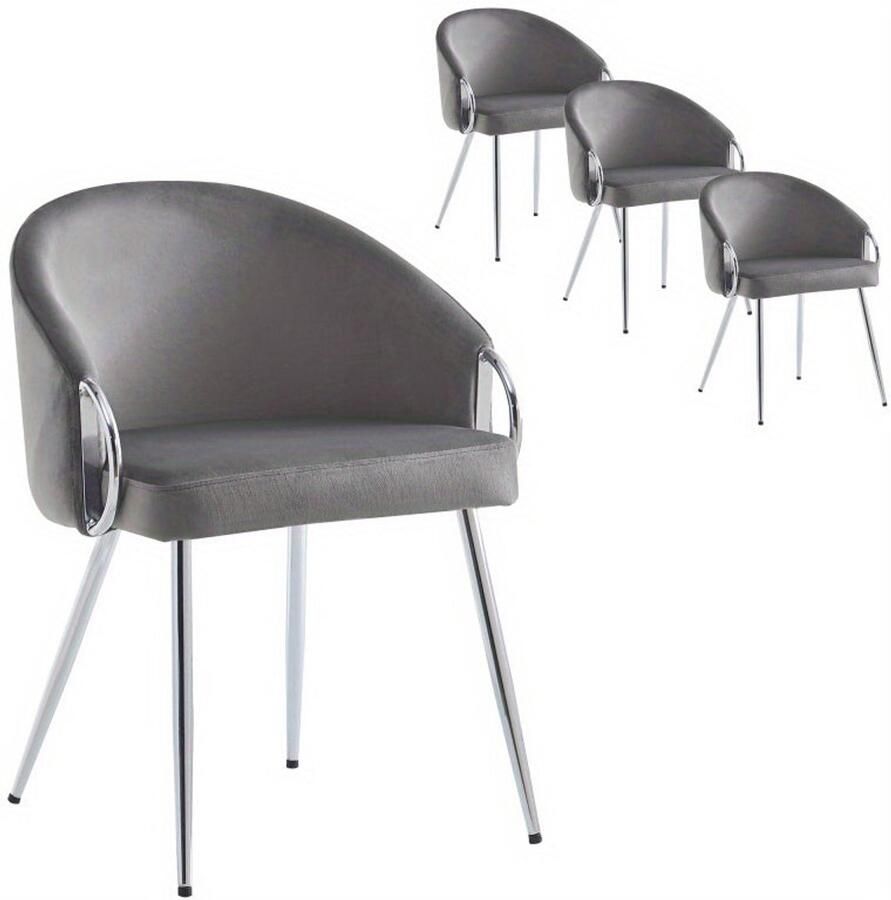 Corenia Velours Stoelen – Eetkamerstoelen – Bureaustoelen – Slaapkamerstoelen – Design Stoelen – Grijs Metaal – 8 cm Dikke Schuimvulling – Verstelbare Metalen Poten