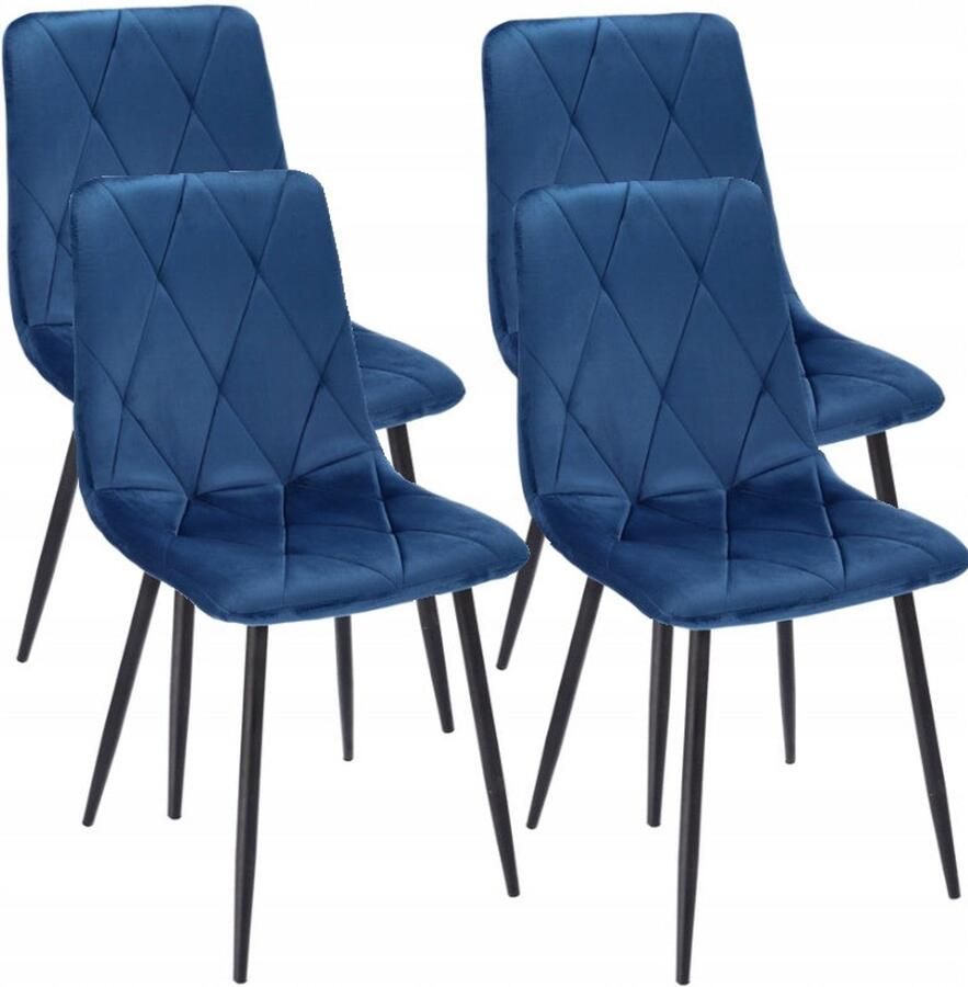 Corenia Velours Stoelen – Eetkamerstoelen – Moderne Stoelen – Quilted Stoelen – Metalen Poten – Set Van 4 – Navy Blauw – Ergonomische Rugleuning – Max. Draagkracht 130 Kg