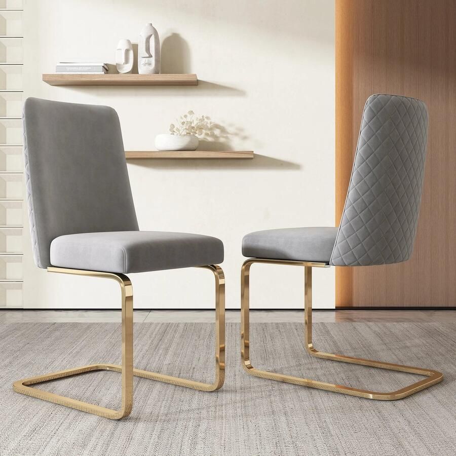 Corenia Velvet Eetkamerstoelen – Comfortabele Stoelen – Design Stoelen – Zachte Stoelen – Ergonomische Rugleuning – Stevig Metalen Frame Grijs