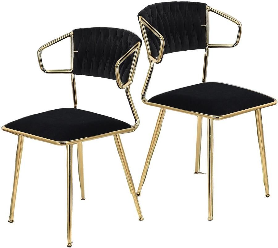 Corenia Velvet Eetkamerstoelen – Eetkamerstoelen – Stoelen – Accentstoelen – Keukenstoelen – Zwarte Velvet Bekleding – Gouden Metalen Poten – Set van 2 – Ergonomisch Comfort – Draagkracht 136 kg