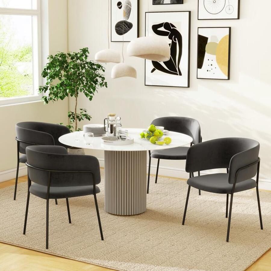 Corenia Velvet Eetkamerstoelen – Stoelen – Zitmeubels – Eetkamerstoelen Set – Keuken Stoelen – Comfortabele Rugleuning – Stevige Stalen Poten – Grijs – Compact 57x53x73 cm