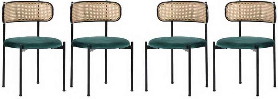 Corenia Fauteuil – Loungestoel – Relaxstoel – Zetel – Stoel – Set Van 4 – Groene Velvet Bekleding – Met Stevige Metalen Poten