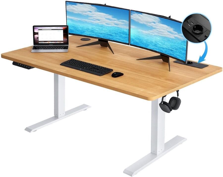 Corenia Verstelbaar Bureau – Elektrisch Zit Sta Bureau – In hoogte verstelbaar bureau – Stoer bureau – Thuiswerk bureau – Extra Groot Werkblad 140x60 cm – Met Touchscreen Bediening en Kabelgoot
