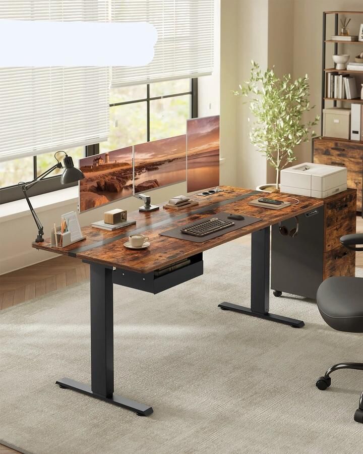 Corenia Verstelbaar Bureau – Hoogte Verstelbaar Bureau – Zit Sta Bureau – Bureau Met Stopcontacten – Met Geheugenfunctie – Krasbestendig Werkblad