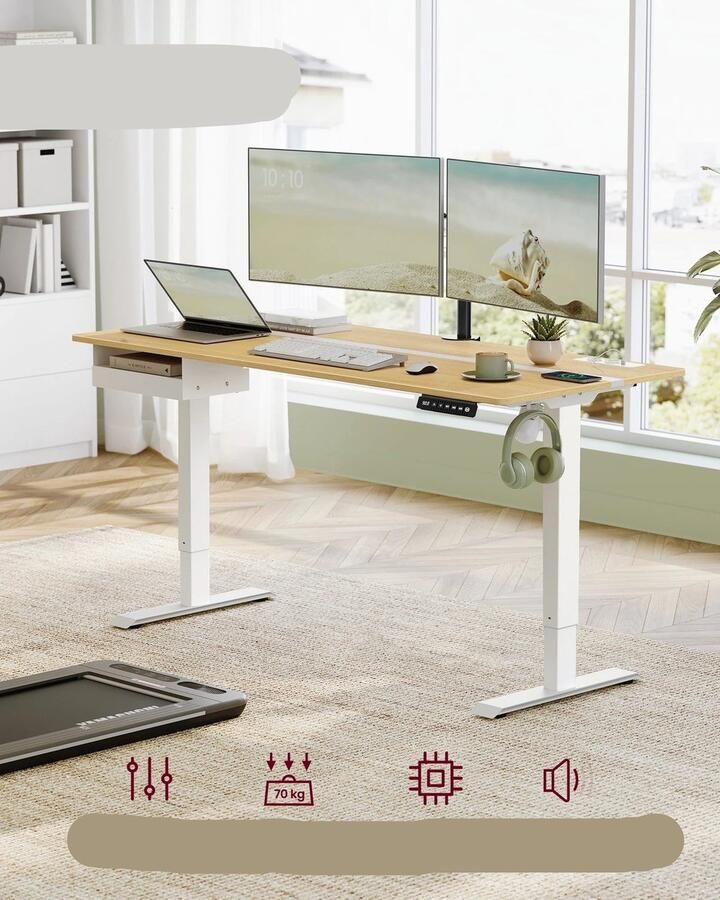 Corenia Verstelbaar Bureau – Zit Sta Bureau – Hoogte Verstelbaar Bureau – Elektrisch Bureau – Geheugenfunctie – USB Poorten – Stabiel Design