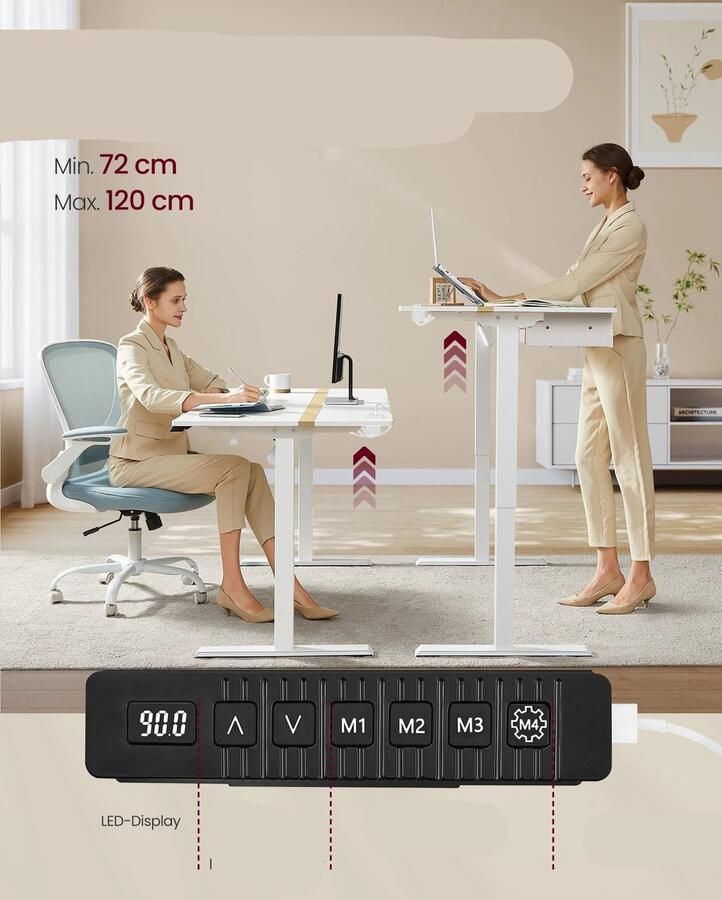 Corenia Verstelbaar Bureau – Zit Sta Bureau – Hoogte Verstelbaar – Ergonomisch Bureau – Met Geheugenfunctie – Ingebouwde USB Poorten
