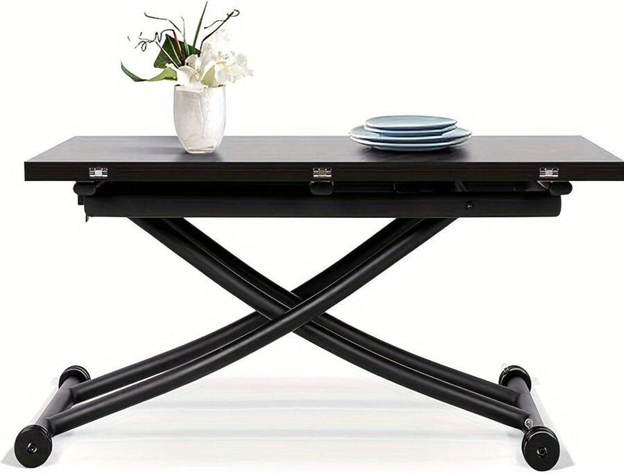 Corenia Verstelbare Eettafel – Multifunctionele Tafel – Koffietafel – Werkplek – Bijzettafel – Zwart Notenhout – Stabiel Metalen Frame – Hoogte Verstelbaar