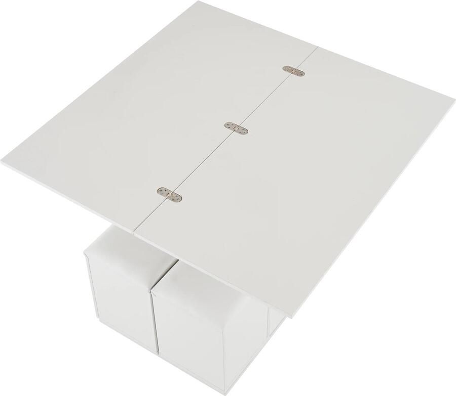 Corenia Verstelbare Salontafel – Multifunctionele Tafel – Opbergtafel – Modern Meubel – Verstelbare Hoogte – Uitklapbaar 2-in-1 Ontwerp 100x100x63 5 cm Wit