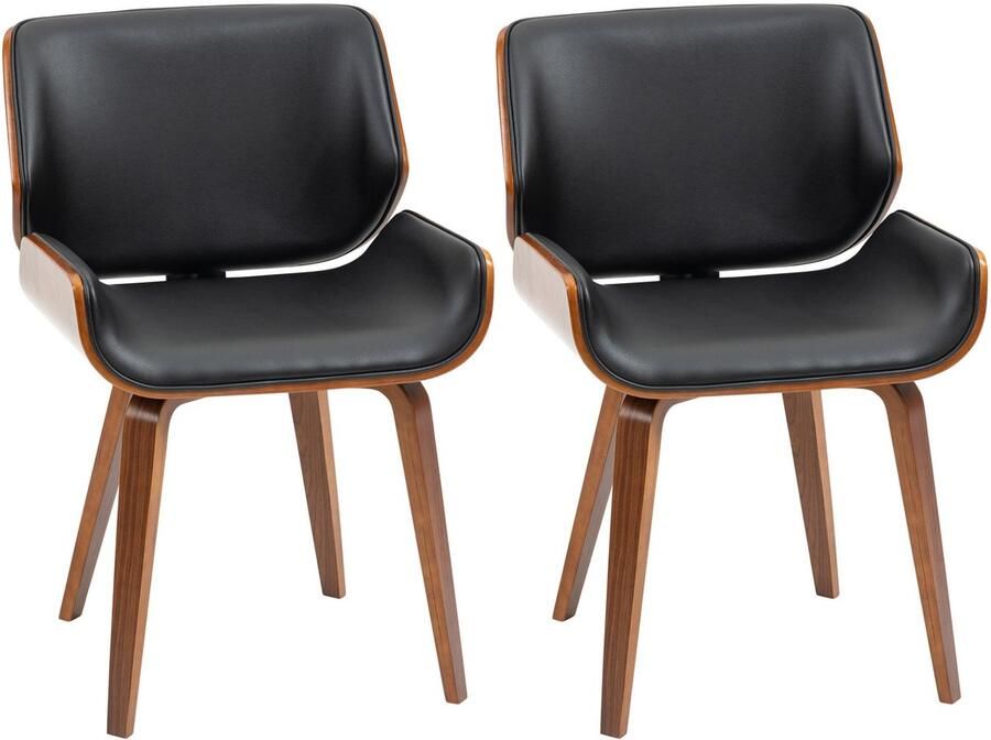 Corenia Vintage Eetkamerstoelen – Stoelen – Eetkamerstoelen Set – Kuipstoelen – Design Stoelen – Zwarte Synthetisch Leren Zitting – Houten Poten – Comfortabele Foam Vulling