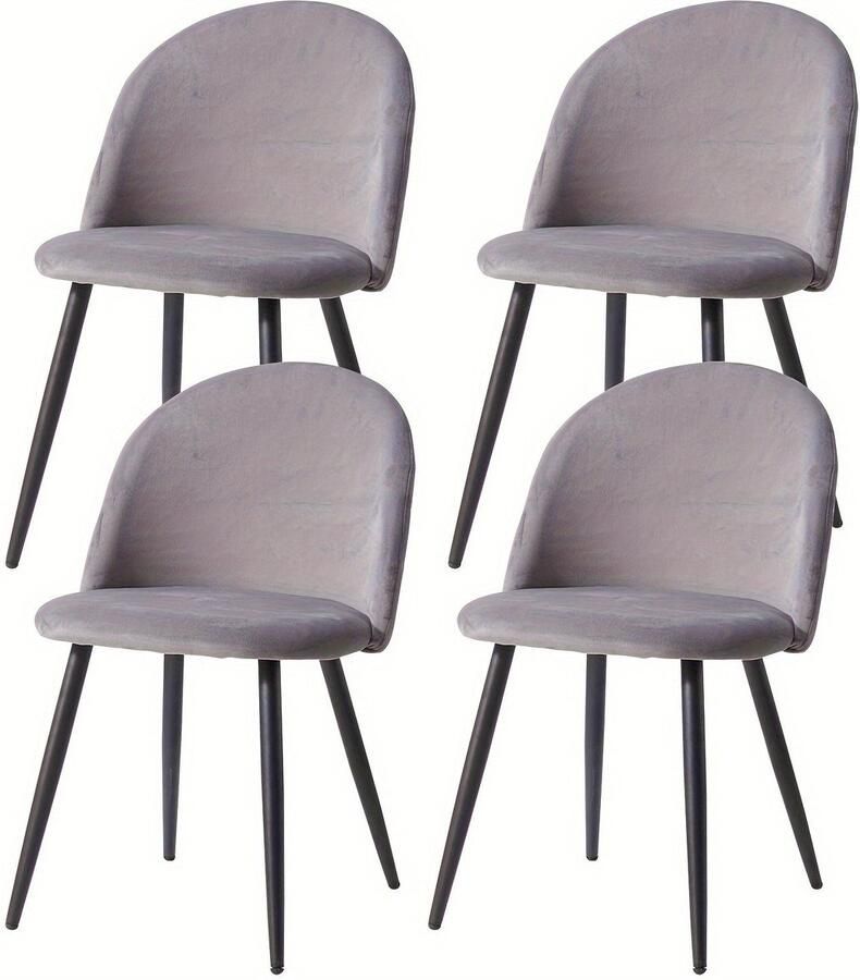 Corenia Vintage Stoelen – Fauteuils – Zittingen – Relax Stoelen – Velours Stoelen – Set Van 4 – Metalen Poten – Zacht Fluwelen Bekleding – Comfortabele Sponsvulling – Grijs