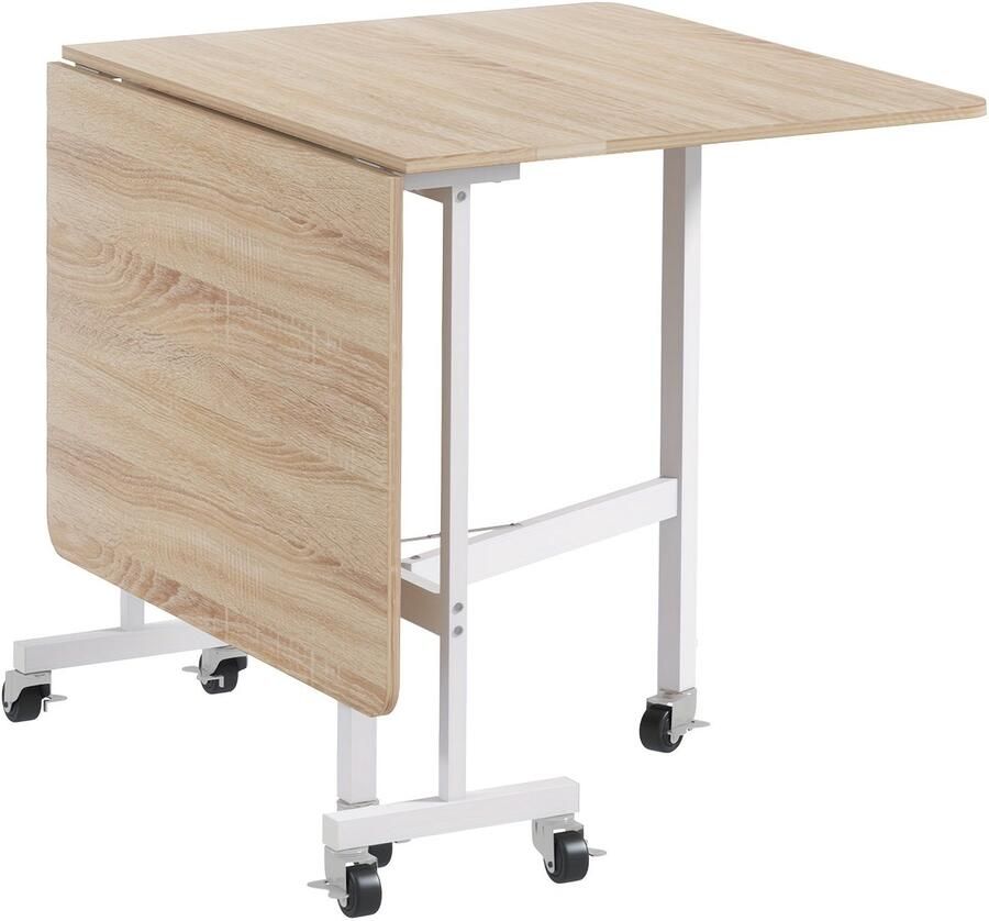 Corenia Vouwtafel – Klaptafel – Opvouwbare Tafel – Eettafel – Verrijdbare Tafel – Eikenkleur – Stalen Frame – Geschikt Voor 4-6 Personen – Draaggewicht 50 Kg