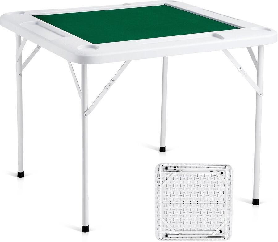Corenia Vouwtafel – Speltafel – Kaarttafel – Mahjongtafel – Opvouwbare Tafel – 4 Bekerhouders – Duurzaam HDPE Blad
