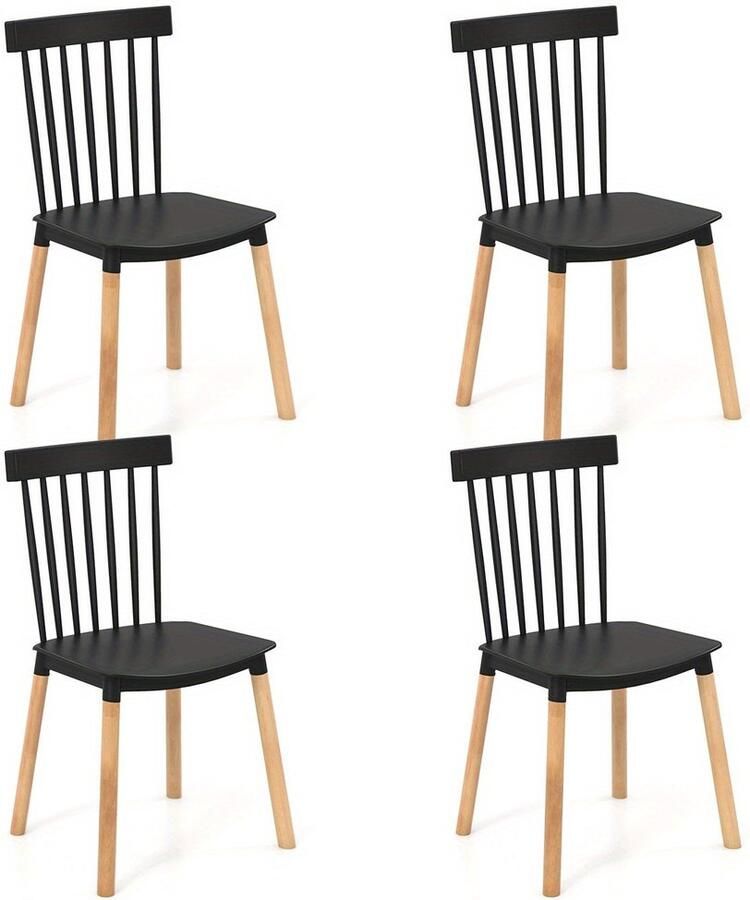 Corenia Windsor Eetkamerstoelen – Eetkamerstoelen – Stoelen – Houten Stoelen – Spijlenstoelen – Set van 4 – Zwarte Afwerking – Stevige Beukenhouten Poten – Anti-slip Voetdoppen