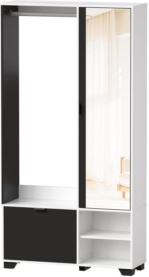 Corenia Witte Slaapkamerkast – Kledingkast – Opbergkast – Garderobekast – Spiegelkast – Compact Vrijstaand Design – Ruim Met Spiegel 144x55 cm – Hoogwaardig Massief Hout